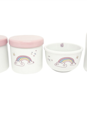 Kit higiene bebê porcelana arco íris | tampas rosas