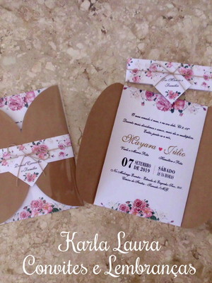 Convite de casamento rústico com floral rose - m118