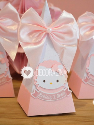 Lembrancinha hello kitty cone hello vertical luxo rosa bebê