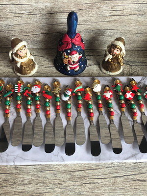 Espátula para patê ou manteiga bordada natal - 4 pçs