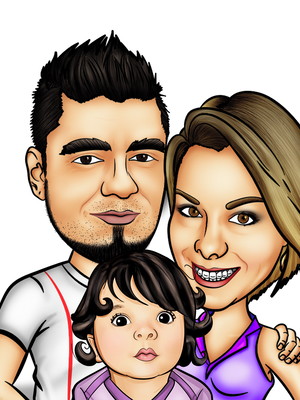 Caricatura família busto (03 pessoas ou 02 pessoas + pet)