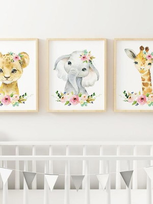 Quadros decoração infantil menina safari aquarela - a3