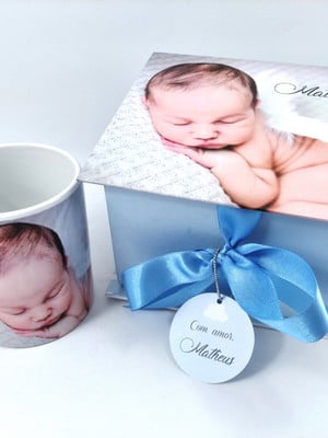 Caixa convite para padrinhos de batizado ensaio newborn