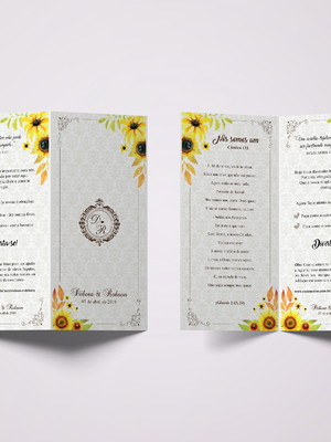 Cardápio/menu de casamento com agradecimento girassol(liv)