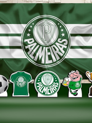 Kit festa prata painel + display time futebol pal.meiras