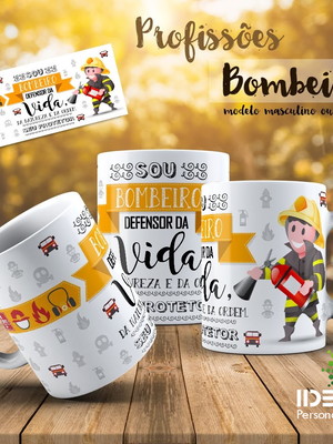 Caneca profissão bombeiro, com seu nome