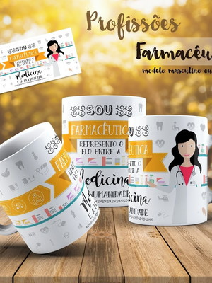 Caneca profissão farmacêutica, com seu nome