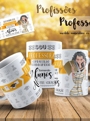 Caneca profissão professora, com seu nome