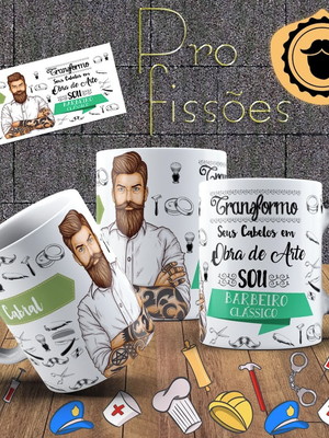 Caneca profissão barbeiro, com seu nome