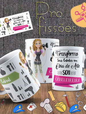 Caneca profissão cabeleireira, com seu nome