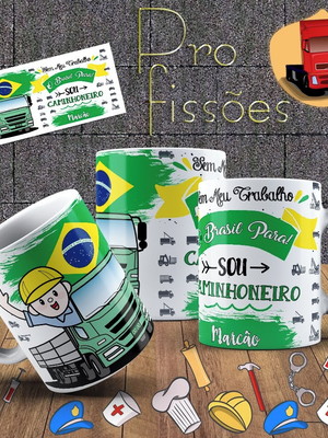 Caneca profissão caminhoneiro, com seu nome