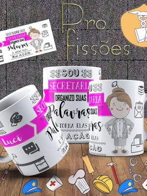 Caneca profissão secretária com seu nome