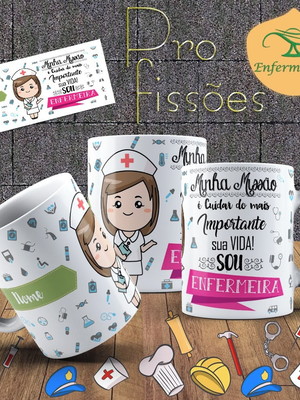 Caneca profissão enfermeira, com seu nome