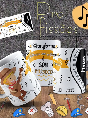Caneca profissão musico, com seu nome