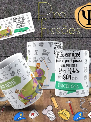 Caneca profissão psicologo, com seu nome
