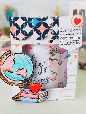 Caneca + caixa dia dos professores coruja rosa