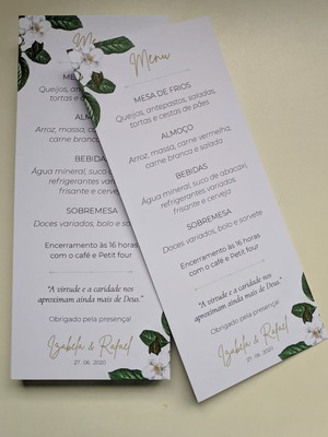 Menu / cardápio personalizado para casamentos lâmina
