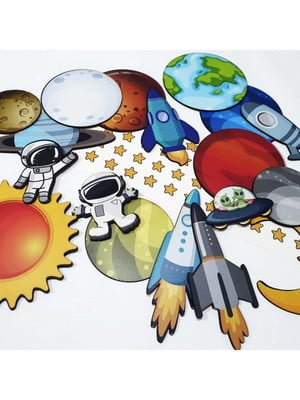 Kit de placas decorativas em mdf, astronauta naves planetas