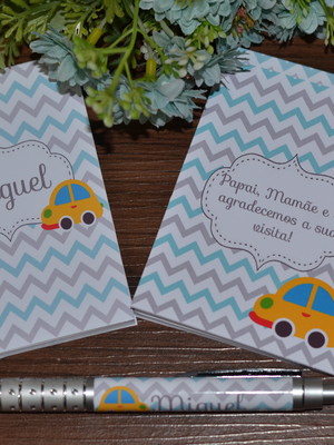 Bloquinho personalizado com caneta fusca