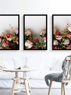 Quadro decorativo flores coloridas tons de rosa com moldura