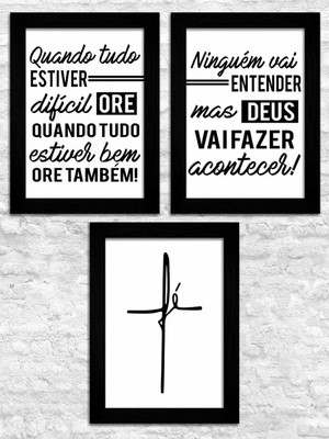 Quadro decorativo fé deus frases com moldura