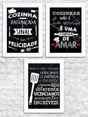 Quadro decorativo frase cozinha com moldura