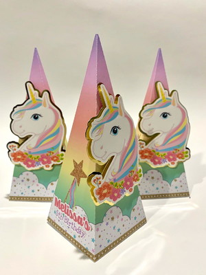 Caixa mini cone pirâmide unicórnio