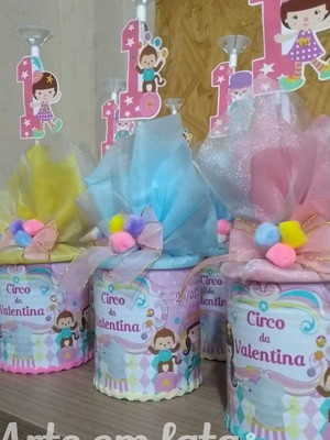 Lata personalizada centro de mesa circo rosa