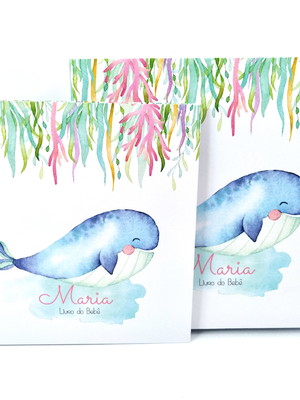 Livro do bebê e caixa floral baleia