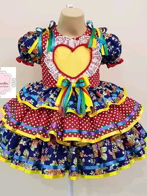 Vestido caipira coração de renda tam 7 a 12 anos