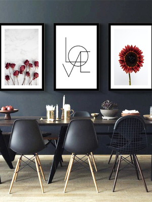 3 quadros decorativos love folhagem quarto de casal moldura
