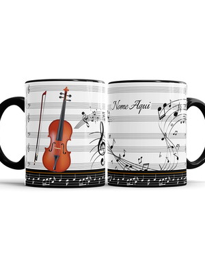 Caneca música violino personalizado com nome ( preto )