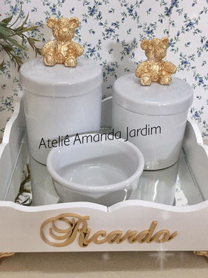 Kit higiene bebê porcelana 4 peças ursinho