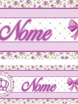 Faixa adesiva border coroa floral lilas com nome