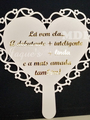 Placa coração com cabo e texto espelhado