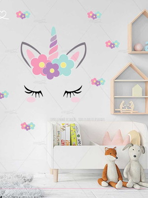 Unicórnio flores adesivos decorativos de parede quarto
