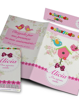 Kit colorir personalizado jardim revistinha e giz de cera