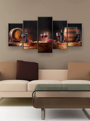 Quadro decorativo vinho uvas mosaico 5pc 129x61 sala quarto