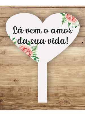 Placa noiva com cabo personalizada em mdf flores coração