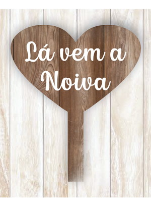 Placa noiva rústica coração com cabinho em mdf