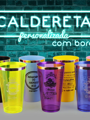 Copo acrilico calderata 320 ml com a borda dourada ou prata