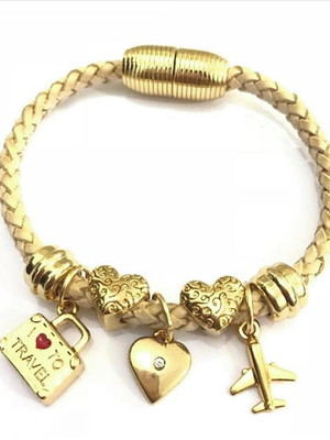 Pulseira feminina couro viagem turismo wanderlust