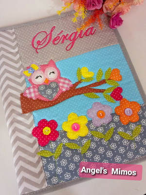 Capa de caderno coruja cinza
