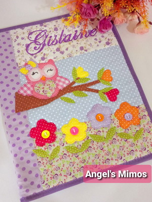 Capa de caderno coruja lilas