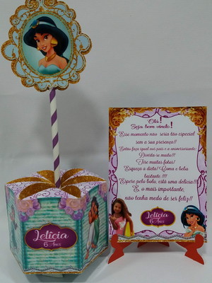 Combo:centro de mesa+plaquinha com foto jasmine cd000