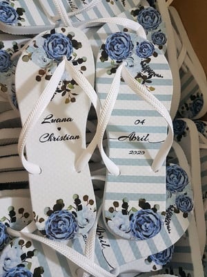 Chinelo personalizado flores azul