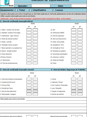 Planilha checklist equipamentos em excel - template lean