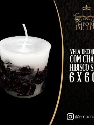 Vela decorada com ervas & especiarias - hibisco seco