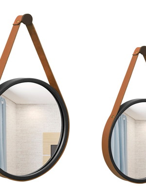 Kit espelho decorativo adnet preto 40 e 60 cm alça caramelo