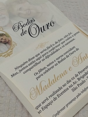 Convite bodas de ouro com envelope - 50 convites